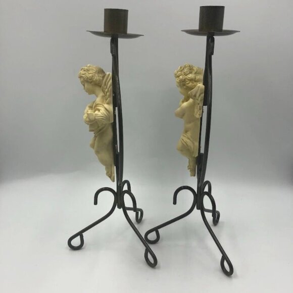 Vintage Metal Angel Set of 2 Taper Candle Holders Spiritual Holiday Décor Altar - Picture 4 of 12